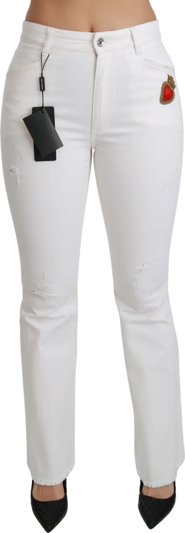 White Heart Flared Stretch Cotton Pants