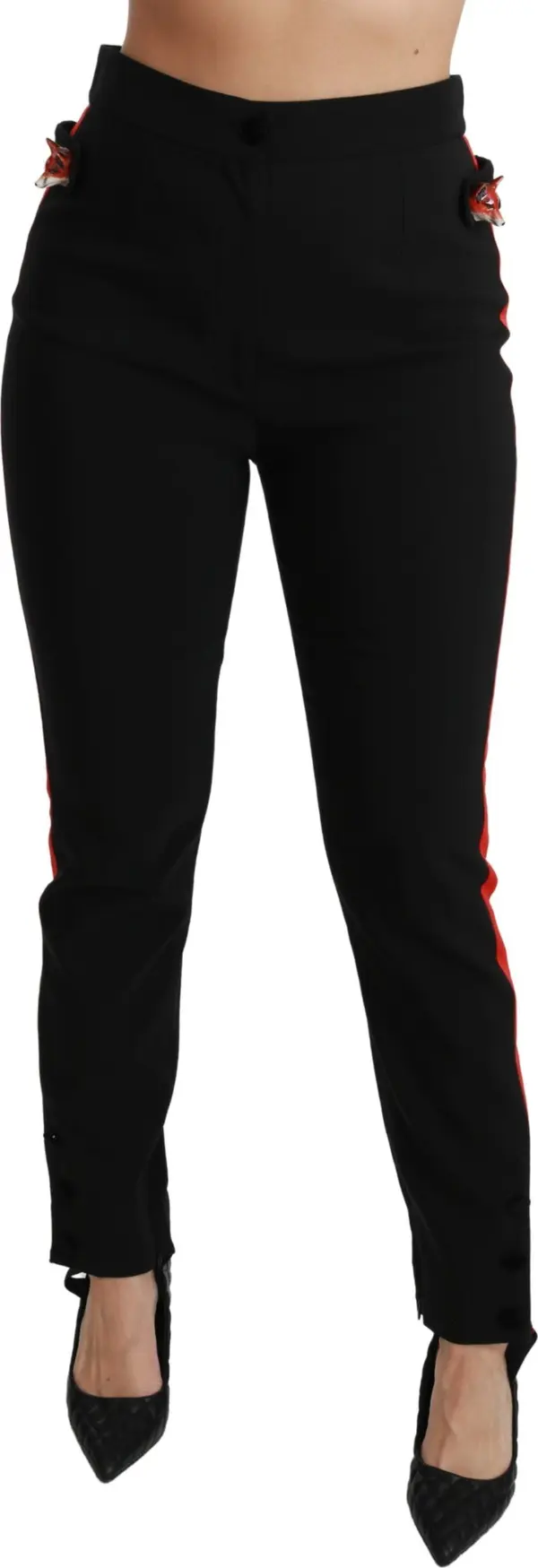 Black Skinny Stretch Fox Head Cotton Pants