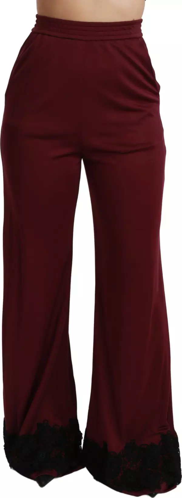 Black Lace High Waist Wide Leg Maroon Pants