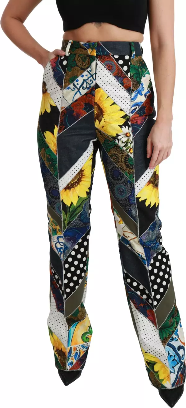 Multicolor Print High Waist Straight Pants