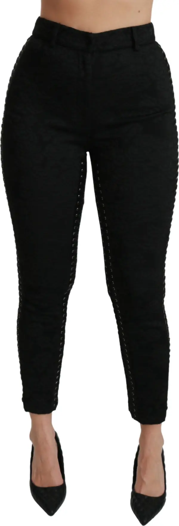 Black Brocade Skinny High Waist Pants