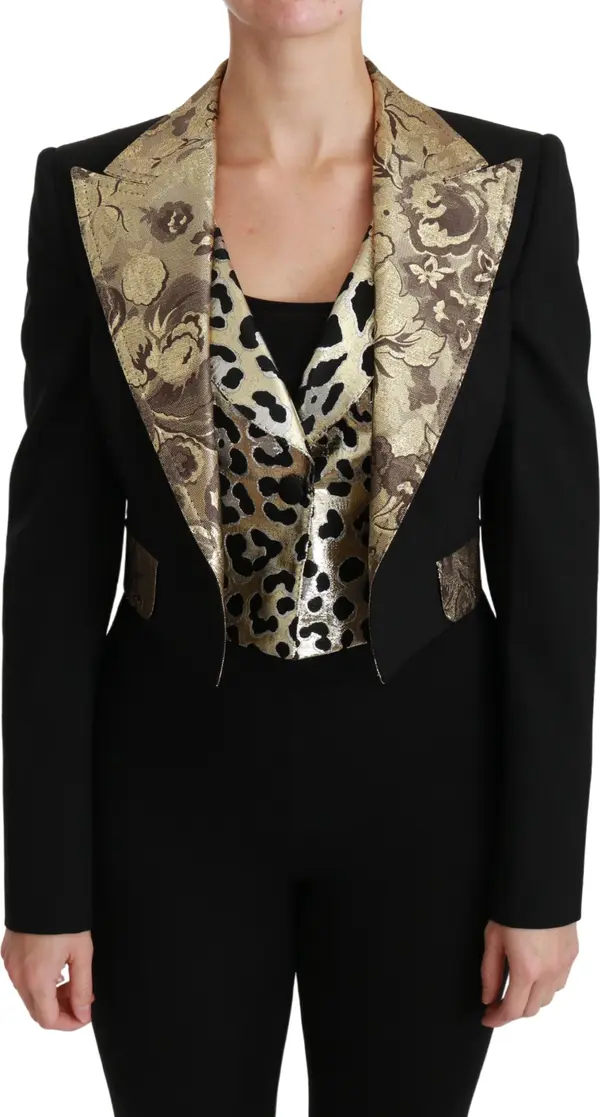 Black Jacquard Vest Blazer Coat Wool Jacket