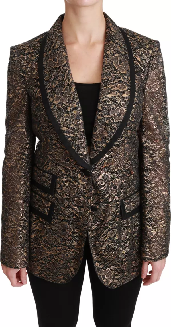 Gold Black Lace Blazer Coat Floral Jacket