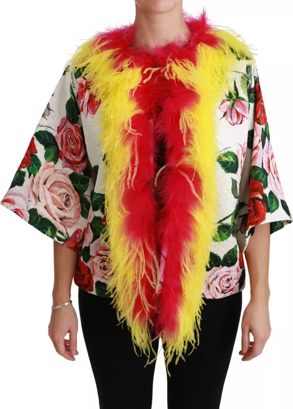 White Floral Coat Capte Fur Roses Jacket