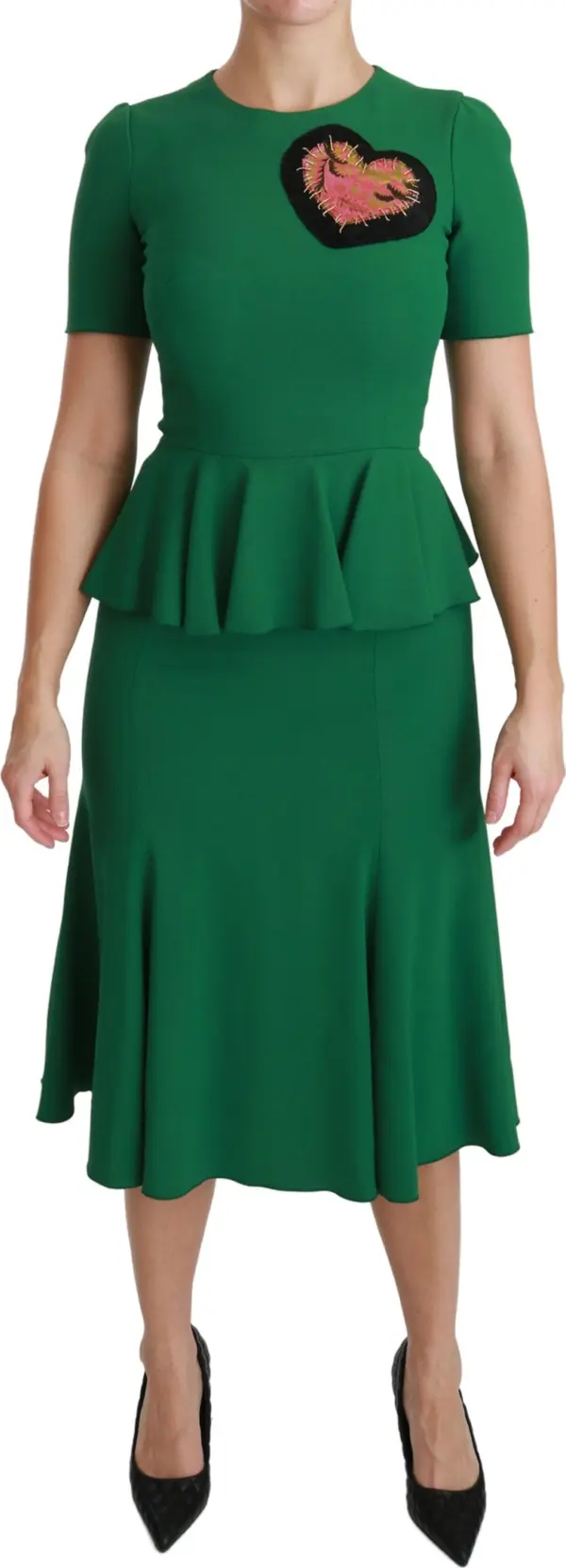 Green Heart Patch Mermaid Midi Viscose Dress