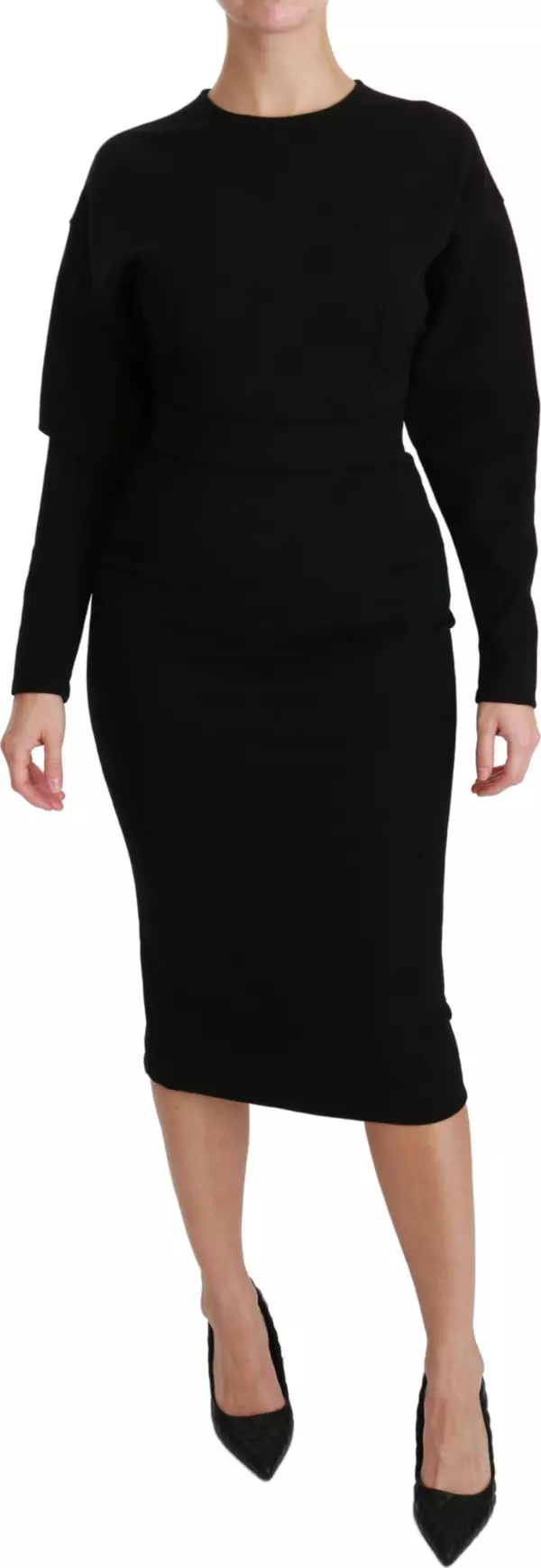 Black Bodycon Sheath Midi Stretch Dress
