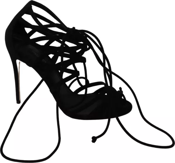 Black Suede Strap Stilettos Shoes Sandals