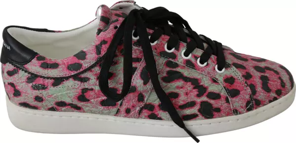 Pink Leopard Print Training Leather Flat Sneakers