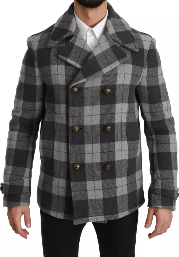 Gray Check Wool Cashmere Coat Jacket