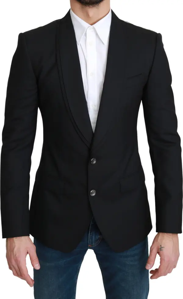 Black Single Breasted Formal Wool Blazer