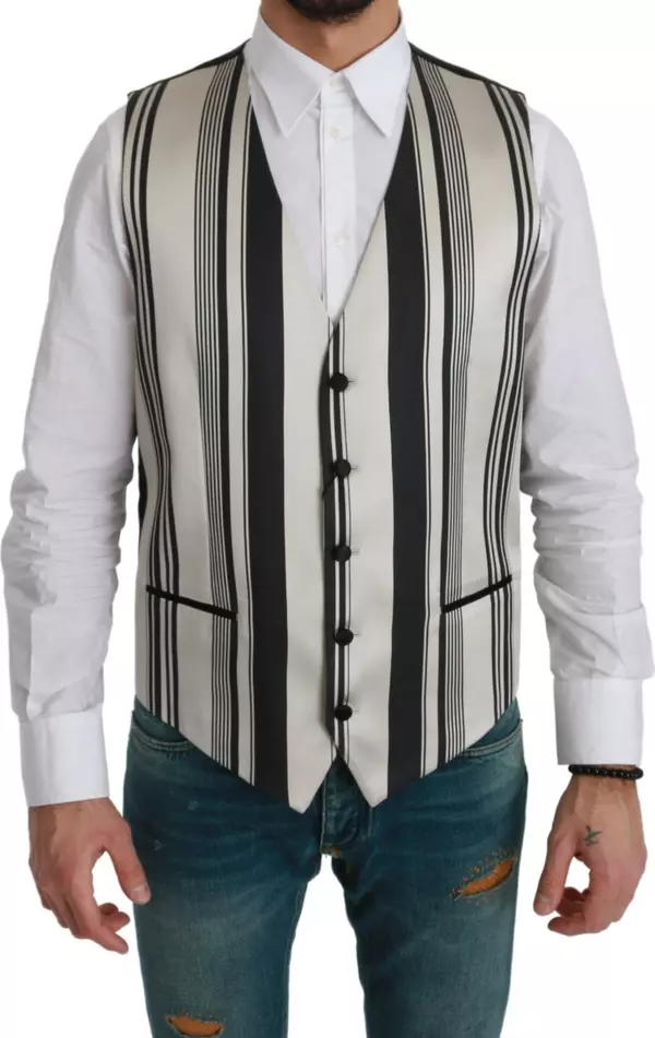 White Black Stripes Waistcoat Formal Vest