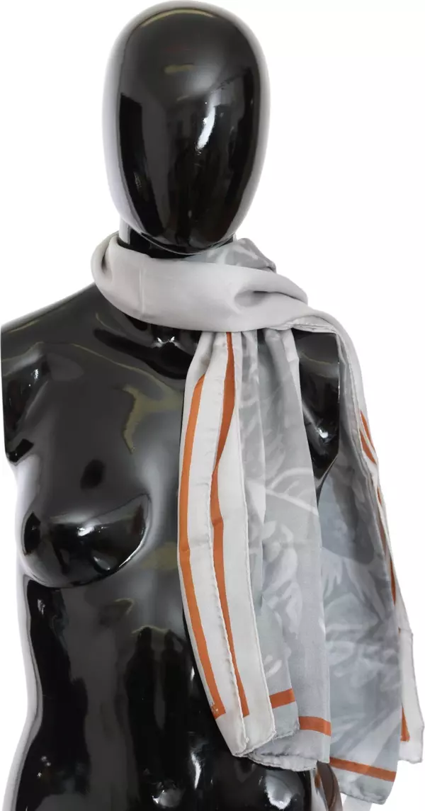 Gray Red Silk Shawl Foulard Wrap Scarf