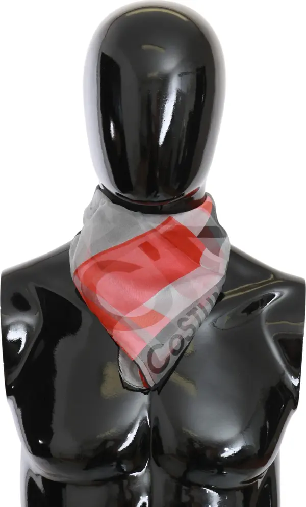 Red 100% Silk Branded Gray Scarf