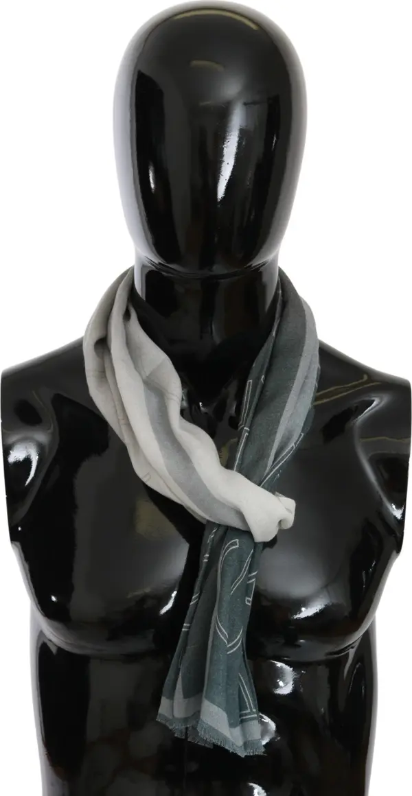 Gray Wool Viscose Foulard Patterned Branded Scarf