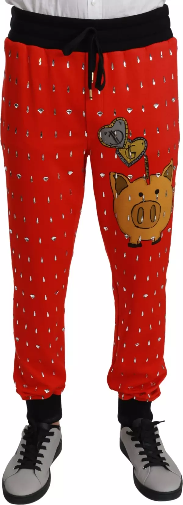 Red Piggy Bank Cotton Crystal Trousers Pants
