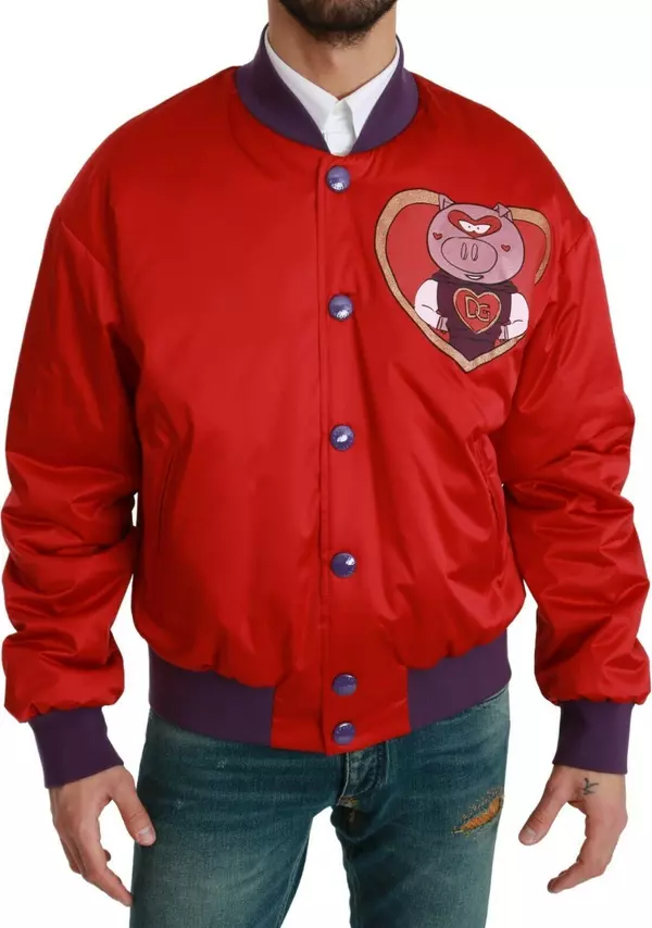 Red YEAR OF THE PIG Bomber Jacket