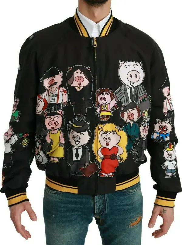 Black YEAR OF THE PIG Bomber Jacket