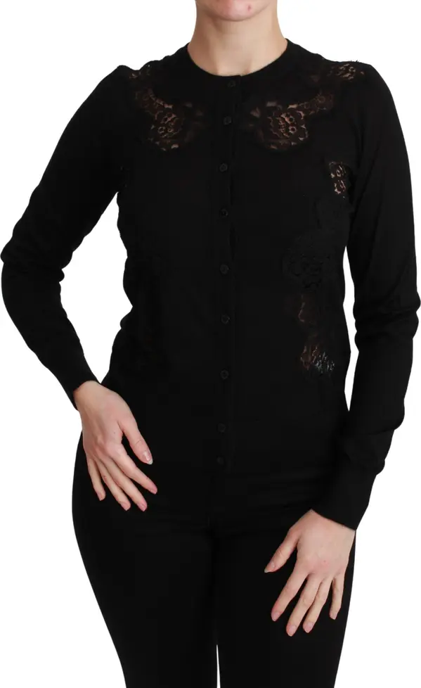 Black Cashmere Lace Cardigan Sweater
