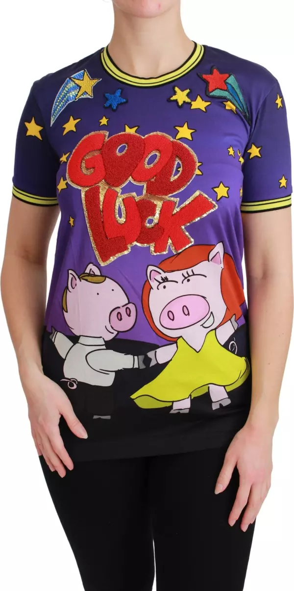 Purple YEAR OF THE PIG Top Cotton T-shirt