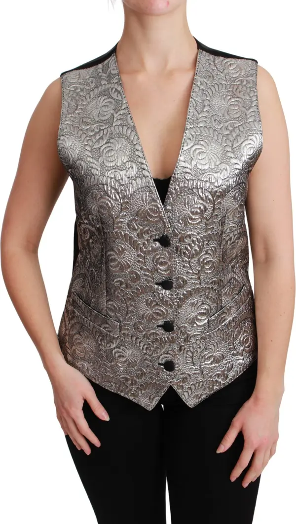 Silver Brocade Sleeveless Metallic Top