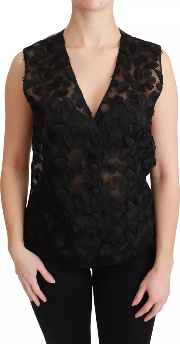 Black Floral Brocade Top Gilet Waistcoat