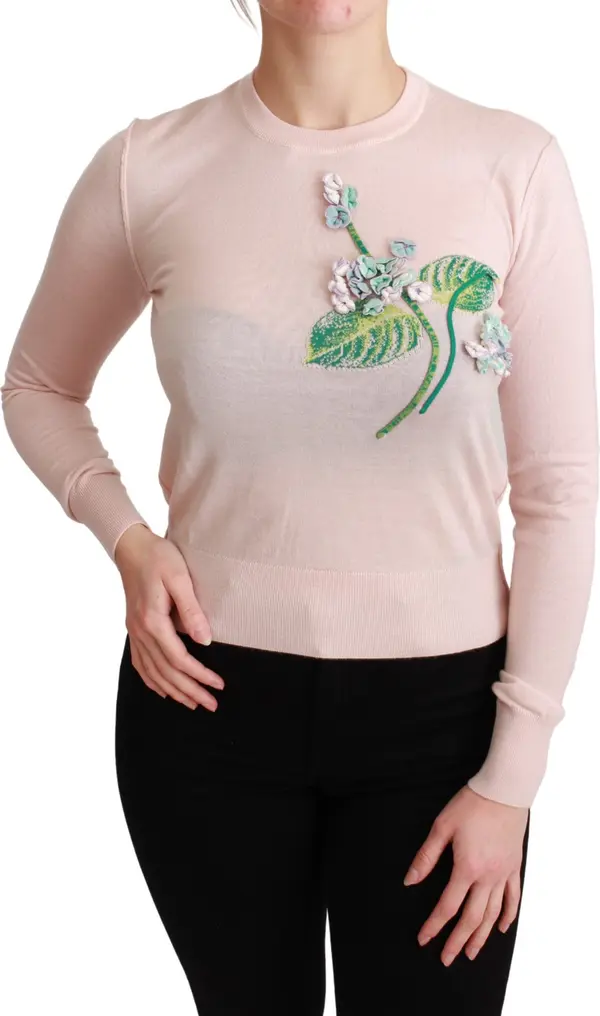 Pink Floral Silk Cashmere Pullover Sweater