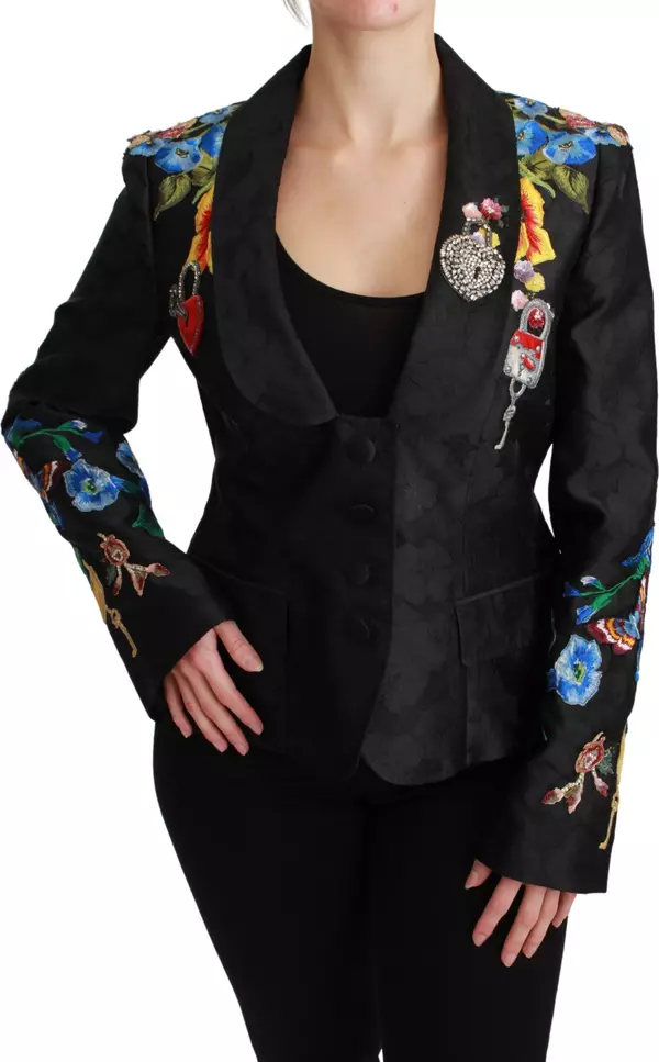 Black Brocade Crystal Blazer Jacket