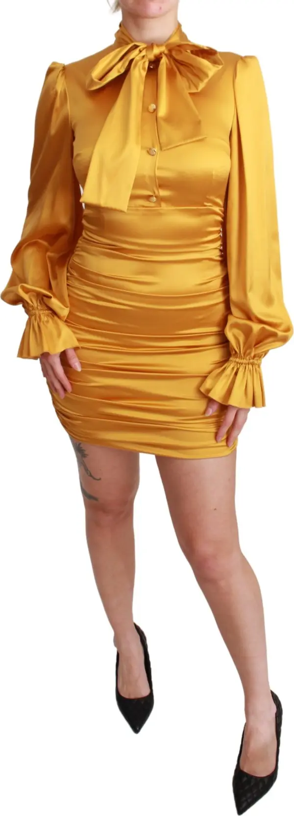 Yellow Silk Stretch Sheath Bodycon Mini Dress