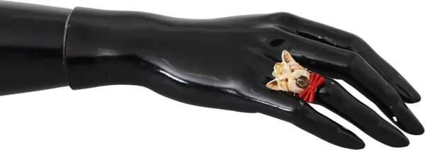 Gold Brass Resin Beige Dog Pet Branded Accessory Ring