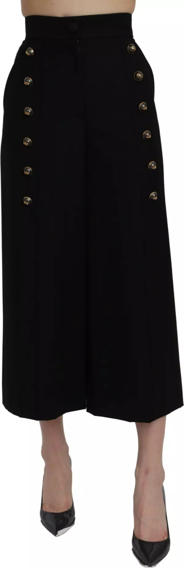 Black High Waist Wide Leg Cropped Pants
