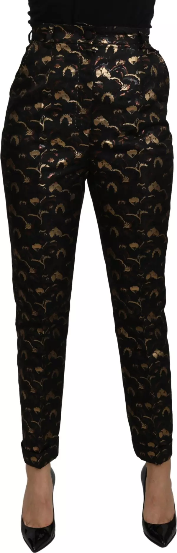 Black Gold Brocade High Waist Pants