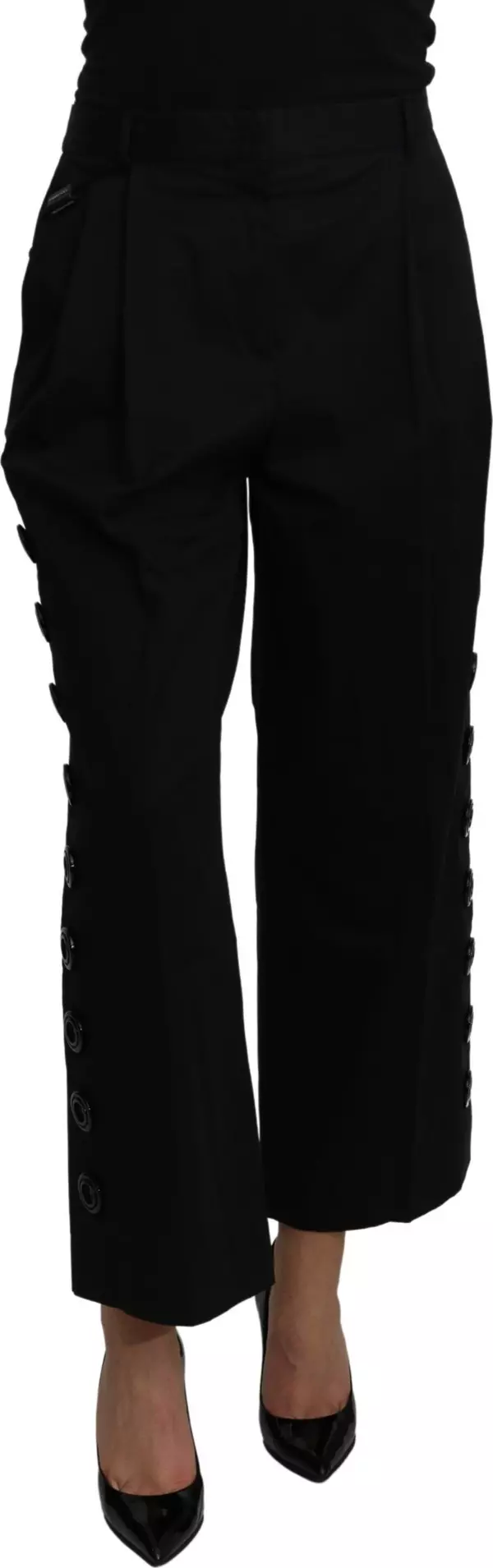 Black High Waist Cropped Cotton Stretch Pants