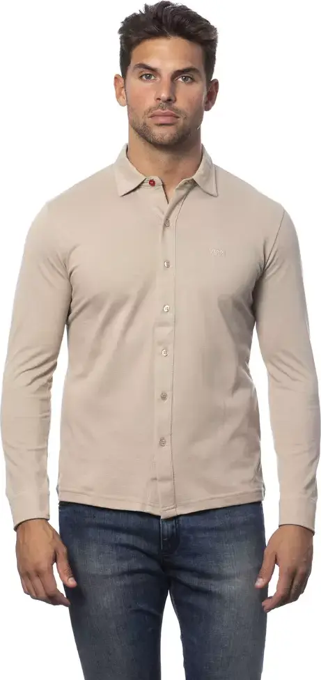 Beige Cotton Men Shirt