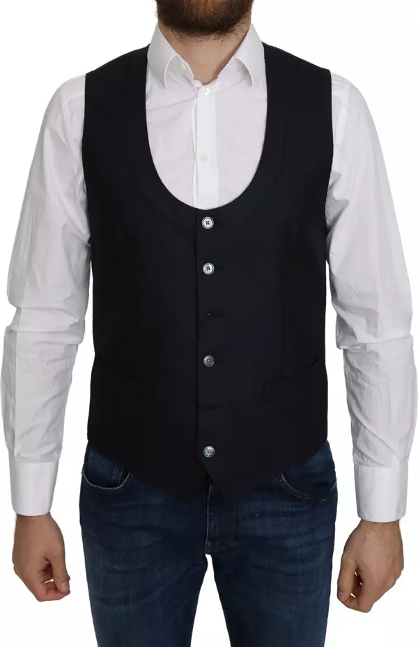 Blue Silk Romb Pattern Formal Coat Vest