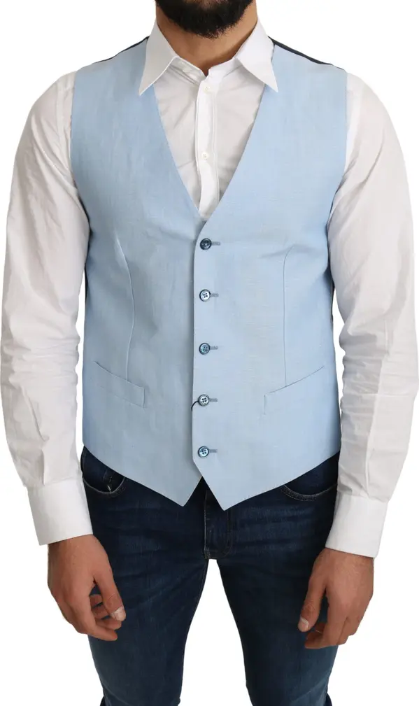 Blue Viscose Stretch Formal Coat Vest