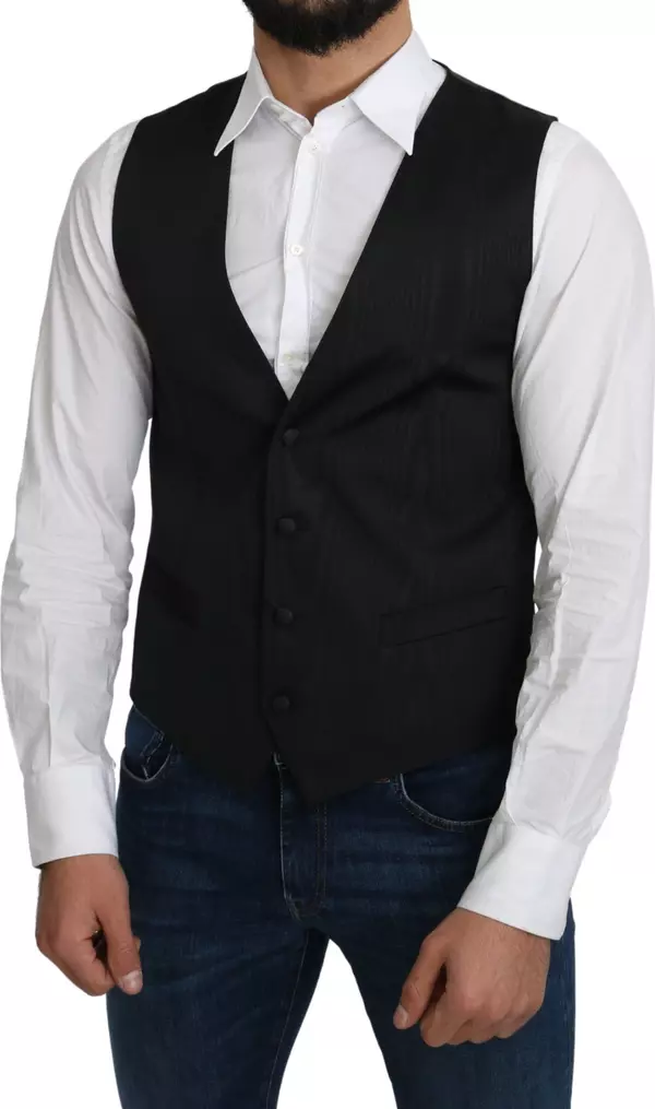 Gray 100% Silk Formal Coat Vest