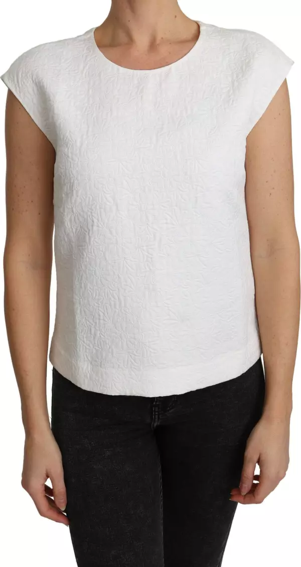White Floral Brocade Blouse Cotton Top