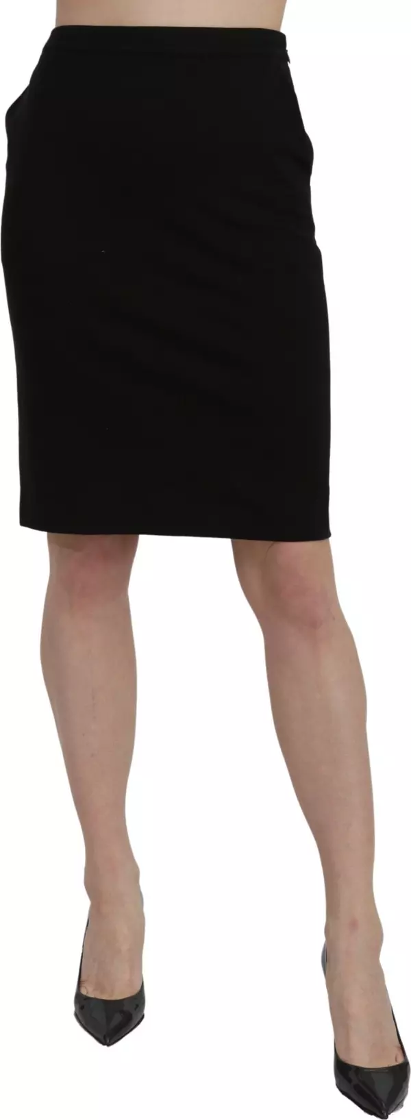 Black High Waist Pencil Cut Knee Length Formal Skirt