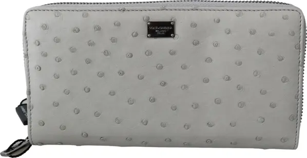White Ostrich Leather Continental Mens Clutch Wallet