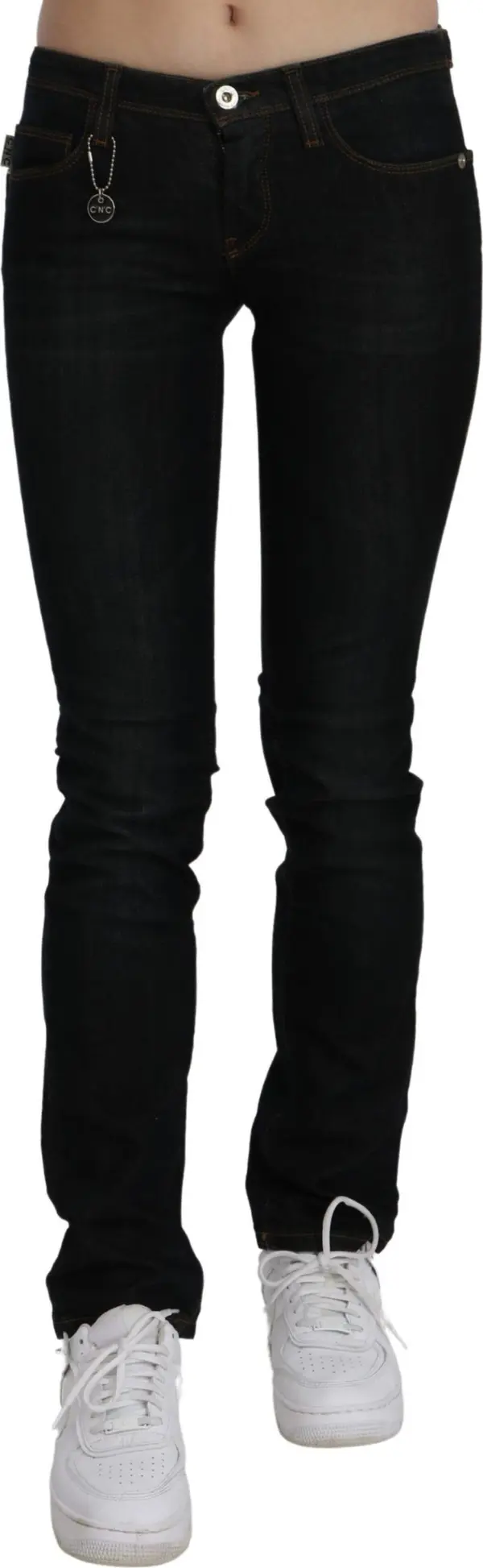 Black Mid Waist Skinny Denim Cotton Jeans