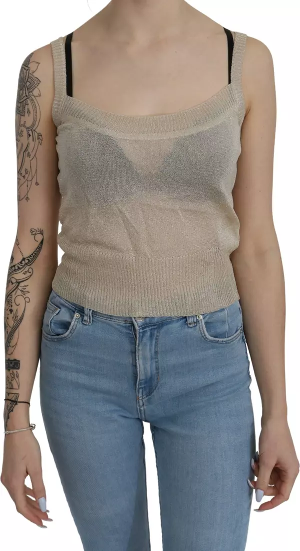 Beige Sleeveless Spaghetti Strap Tank See Through Top