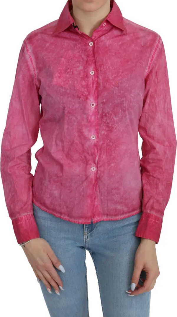 Pink Collared Long Sleeve Shirt Blouse Top