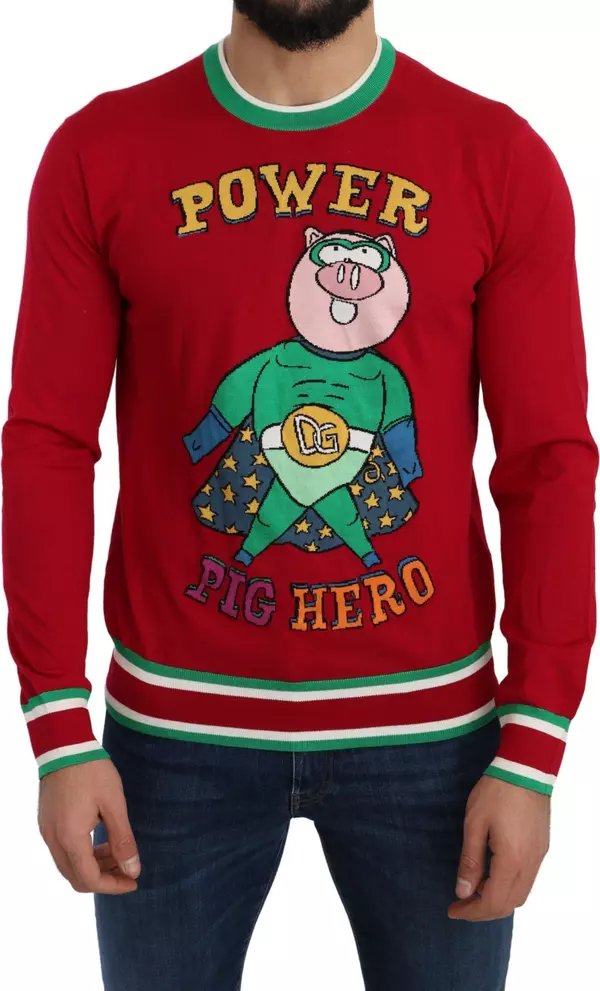 Red Wool Silk Pig of the Year Sweater
