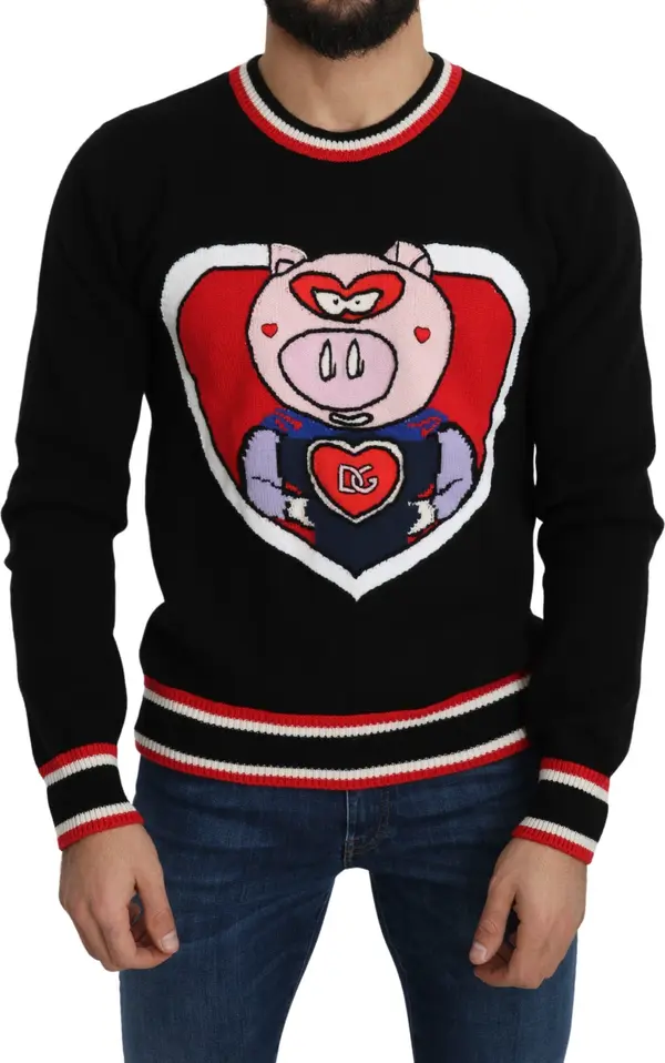 Black Cashmere Pig of the Year Pullover Sweater
