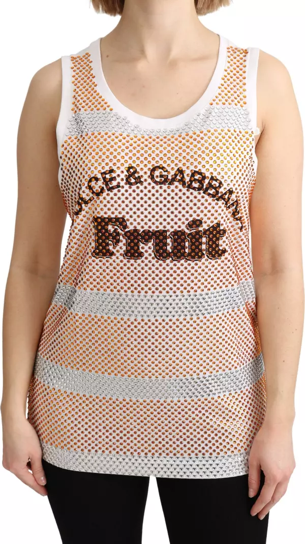 White Orange Crystal Sleeveless Tank Cotton Top