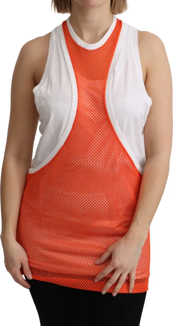 Orange White Crewneck Sleeveless Tank T-shirt Dress Top