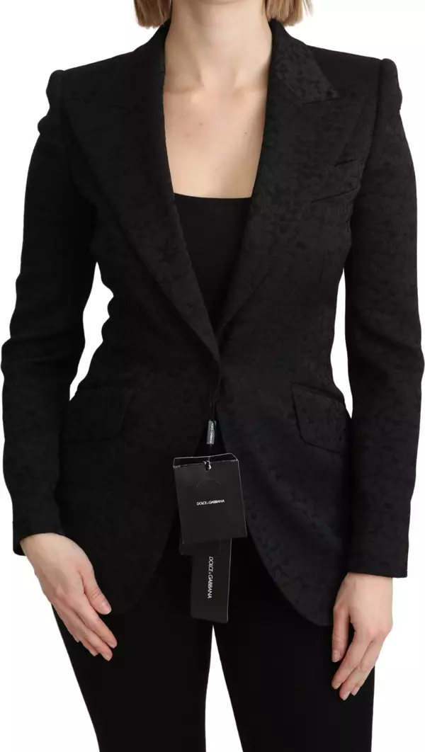Black Brocade Single Breasted Blazer Jacket