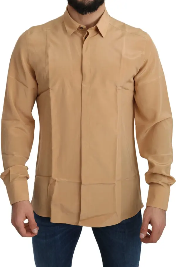 Yellow 100% Silk GOLD Top Slim Shirt