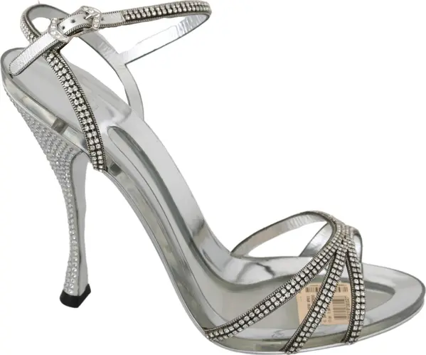 Silver Crystal Ankle Strap Sandals Shoes