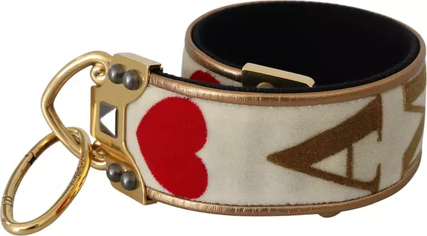 Gold White Textile Leather AMORE Shoulder Strap